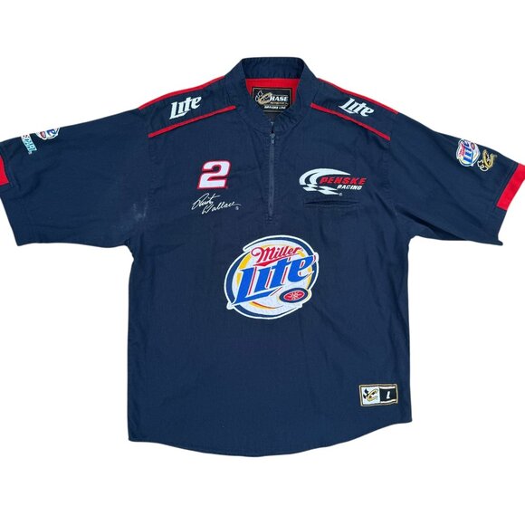 Vintage NASCAR Rusty Wallace #2 Short Sleeve Shirt Embroidered CHASE Blue Large - Picture 1 of 8